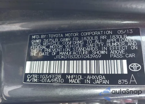 2013 Toyota Prius C Two from USA, damaged, VIN JTDKDTB32D1043969